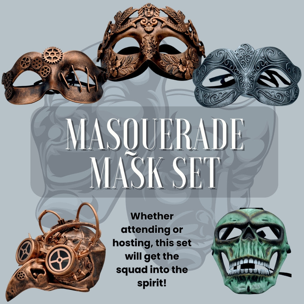 Halloween Masquerade Party - 5 Piece Mask Set - Host or attend - Adult Size Mask