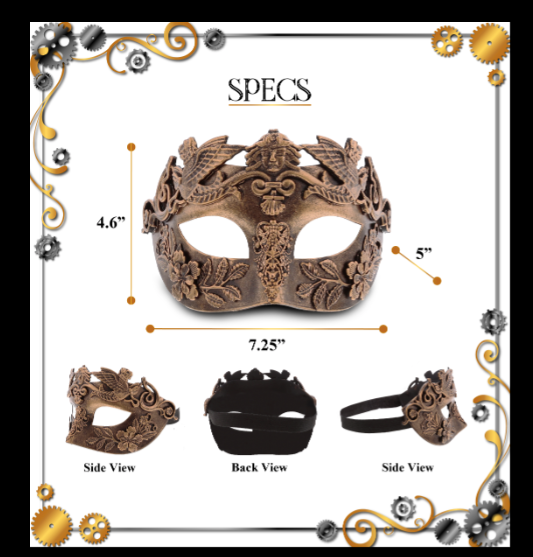 STEAMPUNK - VENETIAN ROYAL MASQUERADE BALL MASK - COPPER