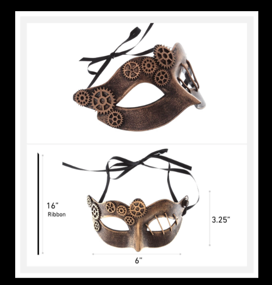 Venetian Masquerade Gears Mask - Copper, Steampunk