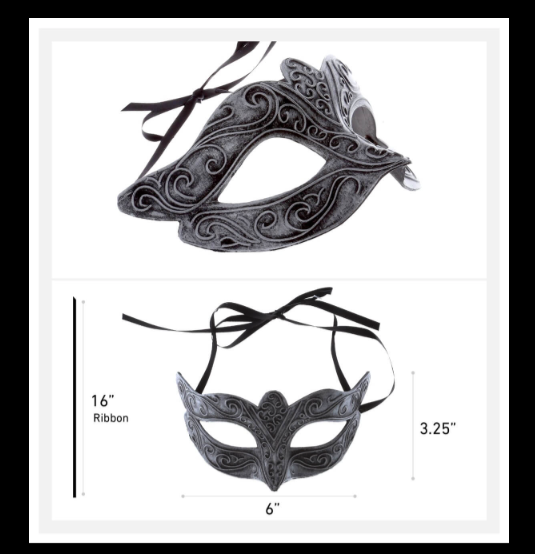VENETIAN METALLIC MASQUERADE BALL MASK - SILVER